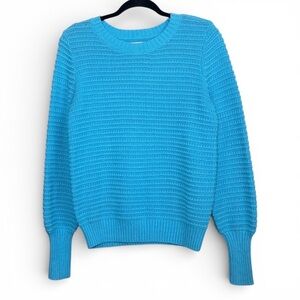 Loft Textured Knit Crewneck Sweater With Ribbed Cuffs Blue Size XS
